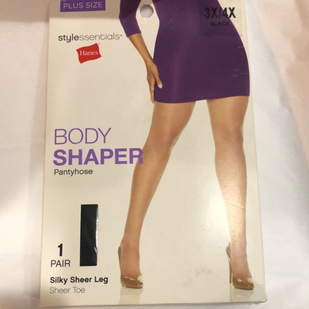 Hanes Style Essentials black Body Shaper silky sheer plus Pantyhose size 3X/4X